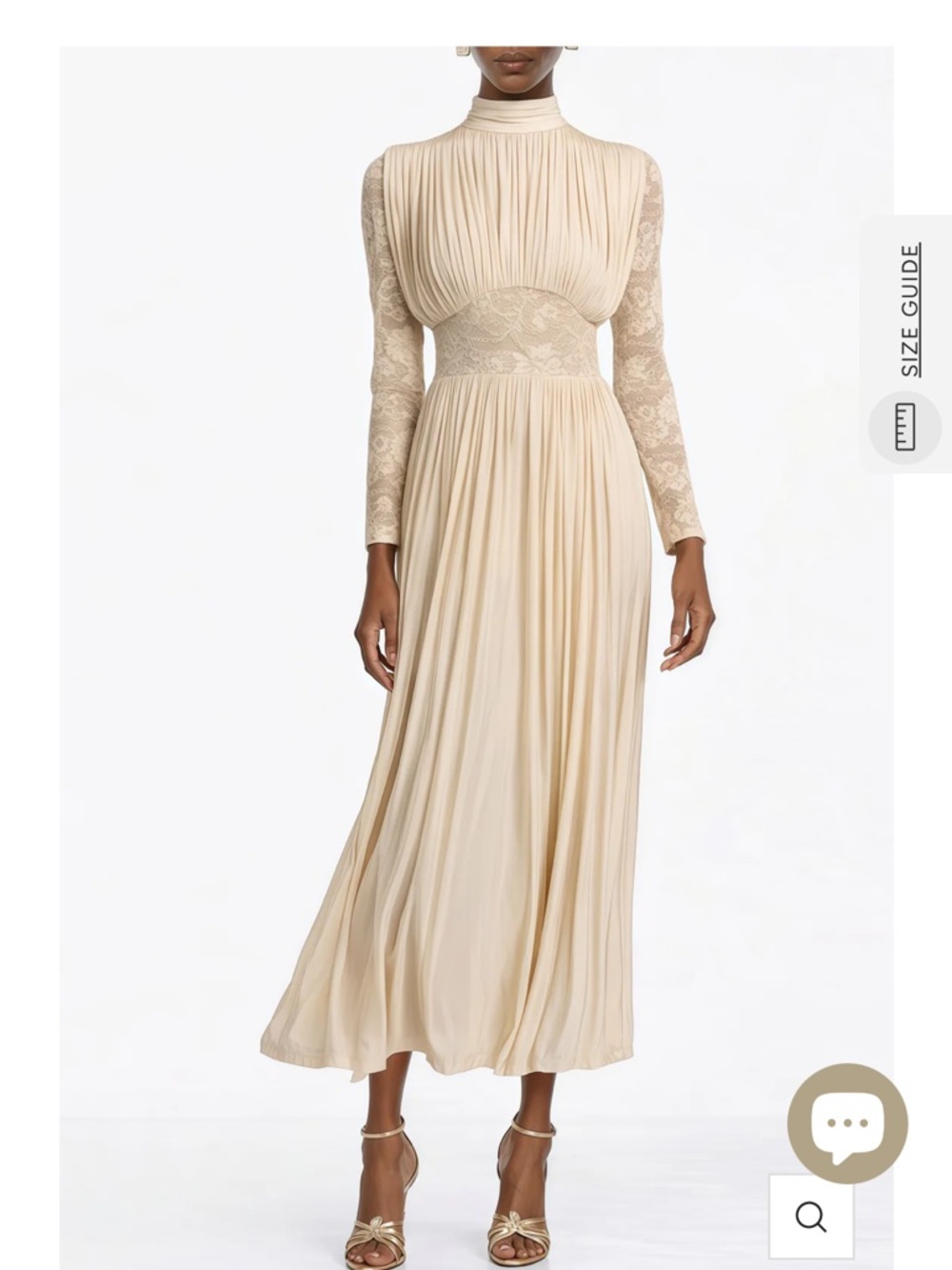 Cream High-Neck Lace Long Sleeve Maxi Dress